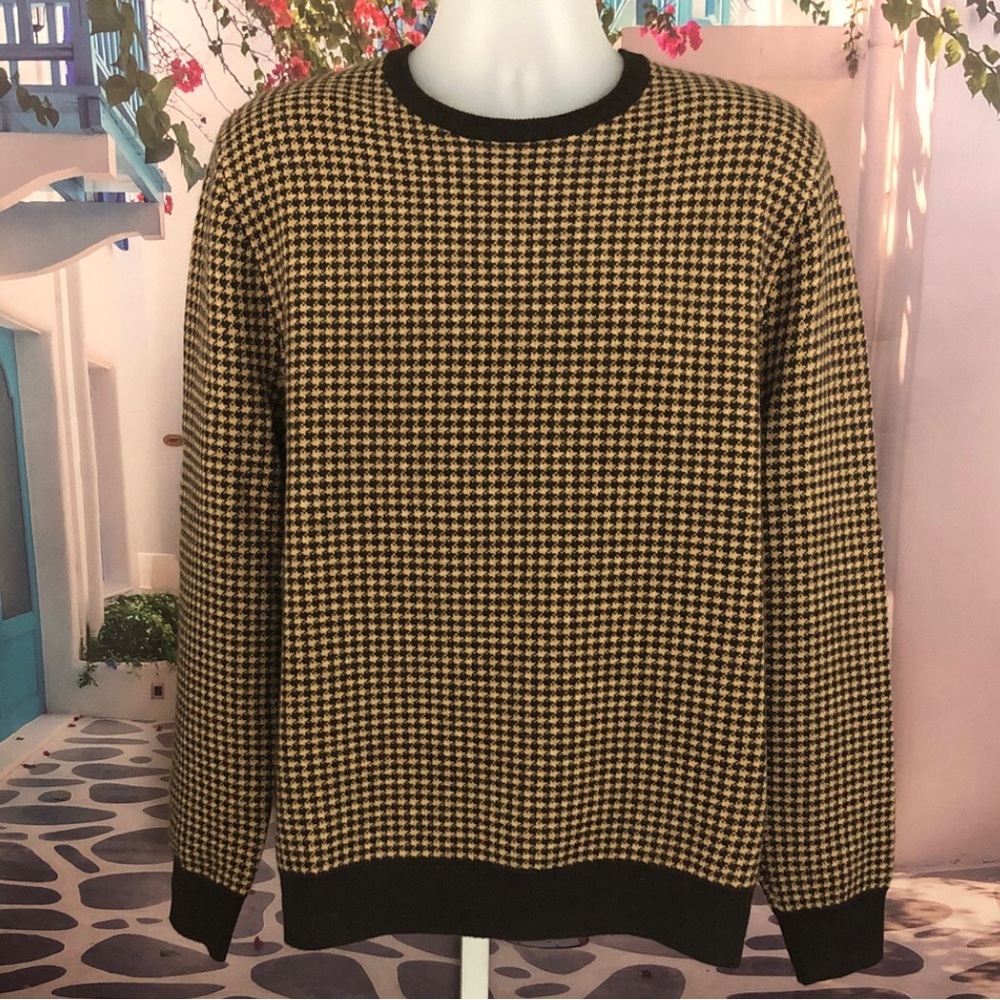 NWT J. Crew 100% Cashmere Brown Houndstooth Crewneck Sweater